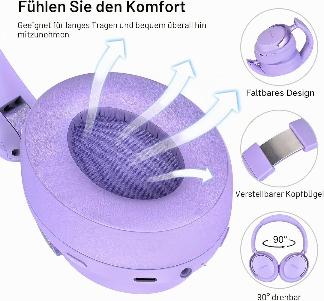 B8 Over-Ear Bluetooth Kopfhörer, 6 EQ Musik Modi, 50 stündige Laufzeit, Deep Bass Wireless Kopfhörer