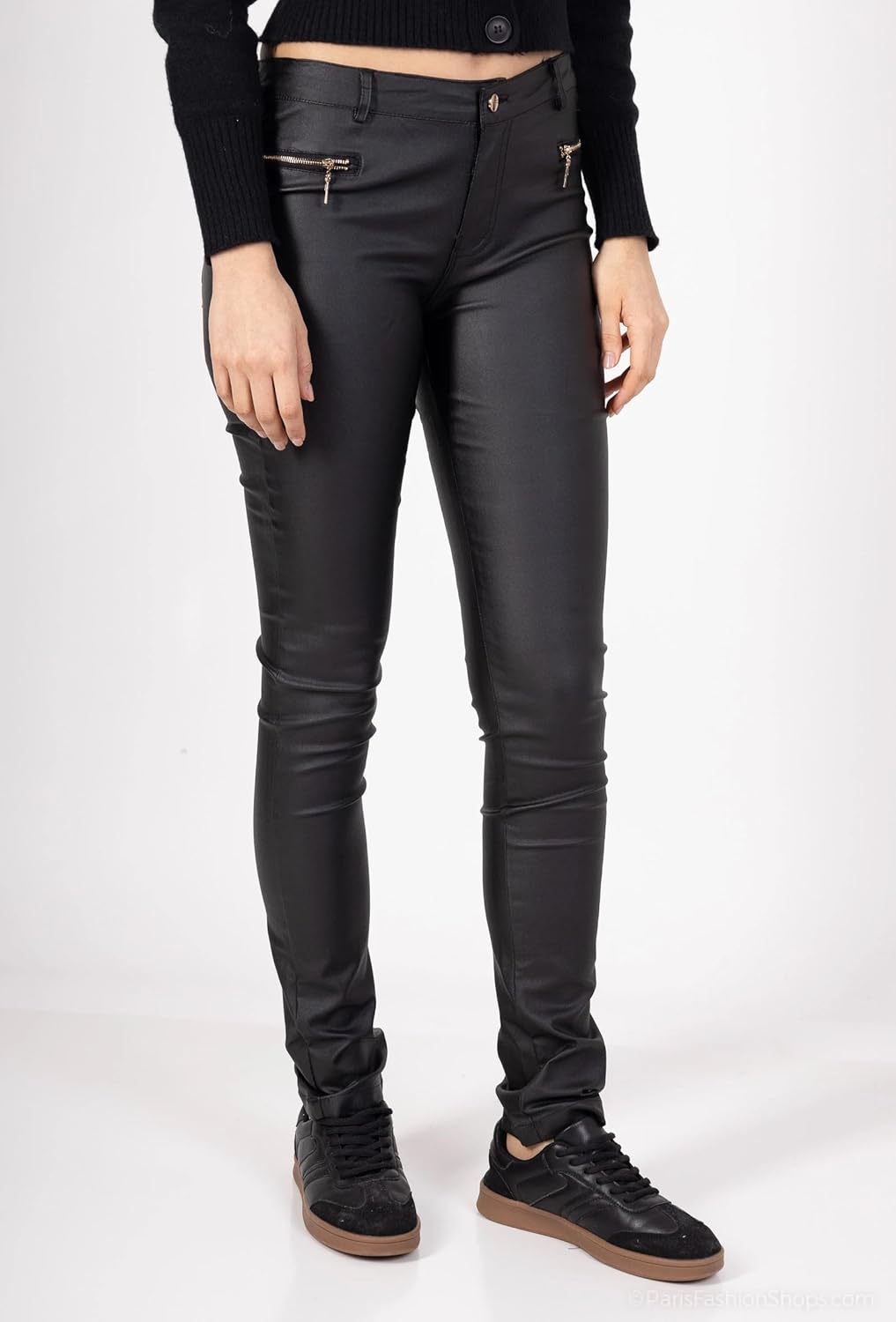 Lusty Chic Damen Kunstlederhose Leder Look Hosen Biker Stretch Skinny Jeans XL Schwarz 3, XL Schwarz