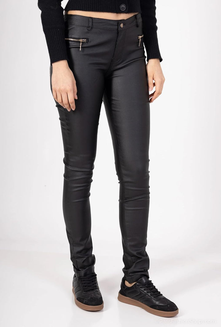 Lusty Chic Damen Kunstlederhose Leder Look Hosen Biker Stretch Skinny Jeans XL Schwarz 3, XL Schwarz