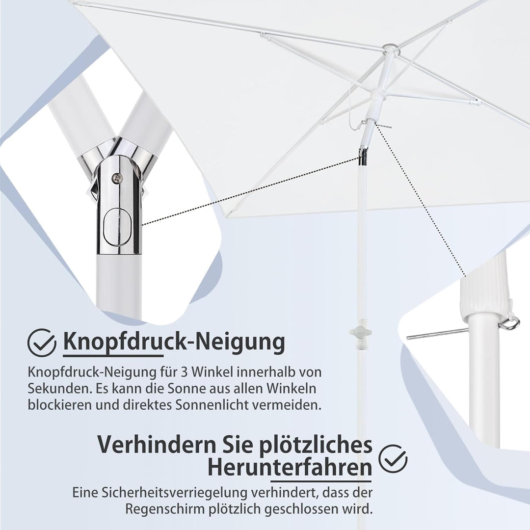Sekey 180 × 125 cm Sonnenschirm mit Schutzhülle, Balkonschirm Gartenschirm Terrassenschirm, Sonnensc