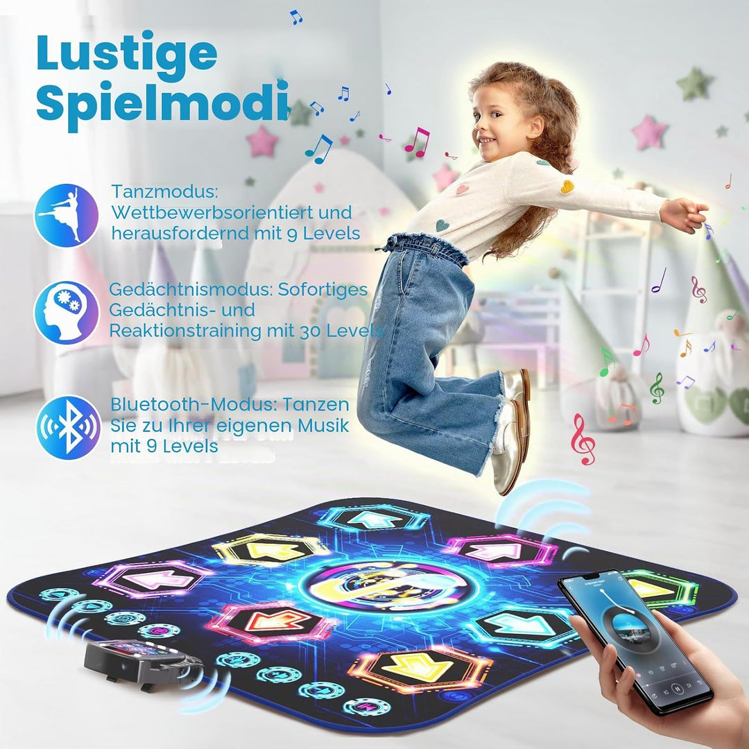 Tanzmatte für Kinder ab 3-12 Jahre, 2025 Leuchtendes 8 Tasten Tanzmatte mit Bluetooth, Verbessertes