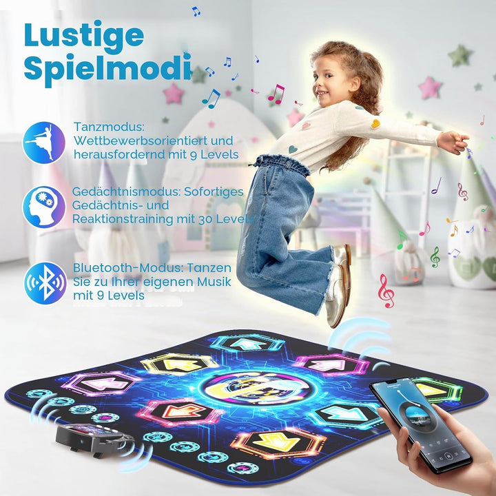Tanzmatte für Kinder ab 3-12 Jahre, 2025 Leuchtendes 8 Tasten Tanzmatte mit Bluetooth, Verbessertes