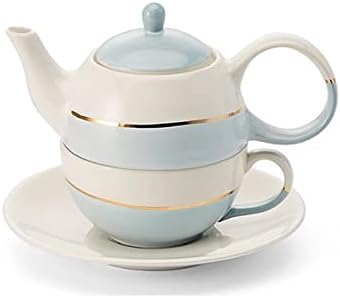 NEU teemando® Tea for one Set "Lieske", blau + Tea for one Set "Lieske", rosa Keramik mit Goldauflag
