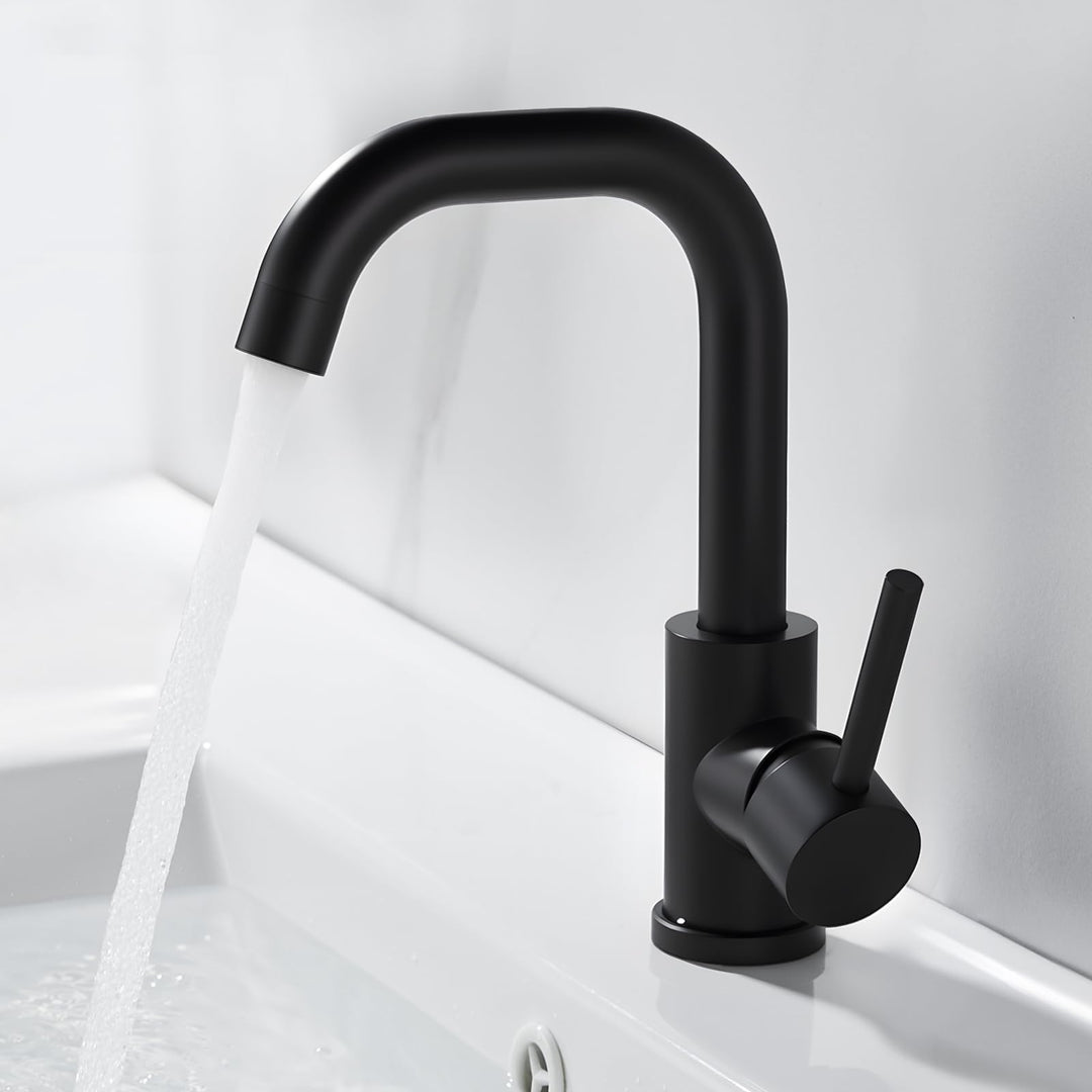 Wasserhahn Bad Schwarz, Edelstahl Waschtischarmatur Schwarz, 360° Drehbar Armatur Waschbecken für Ba
