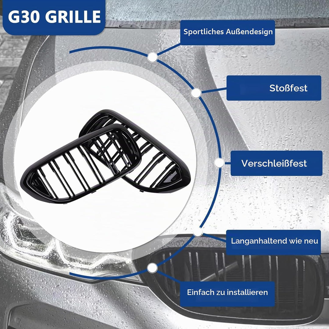 YIUBCZOQI G30 Kühlergrill, vorderer Nieren Grill passend für BMW 5er G30 G31Nieren Schwarz 2017-2020