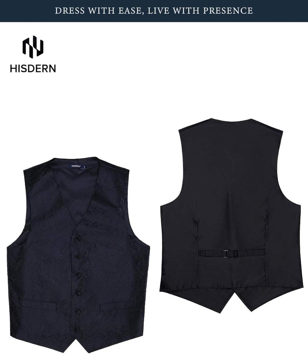 HISDERN Herren FLoral Hochzeit Weste Krawatte Einstecktuch Taschentuch Jacquard Weste Anzug Set S Sc