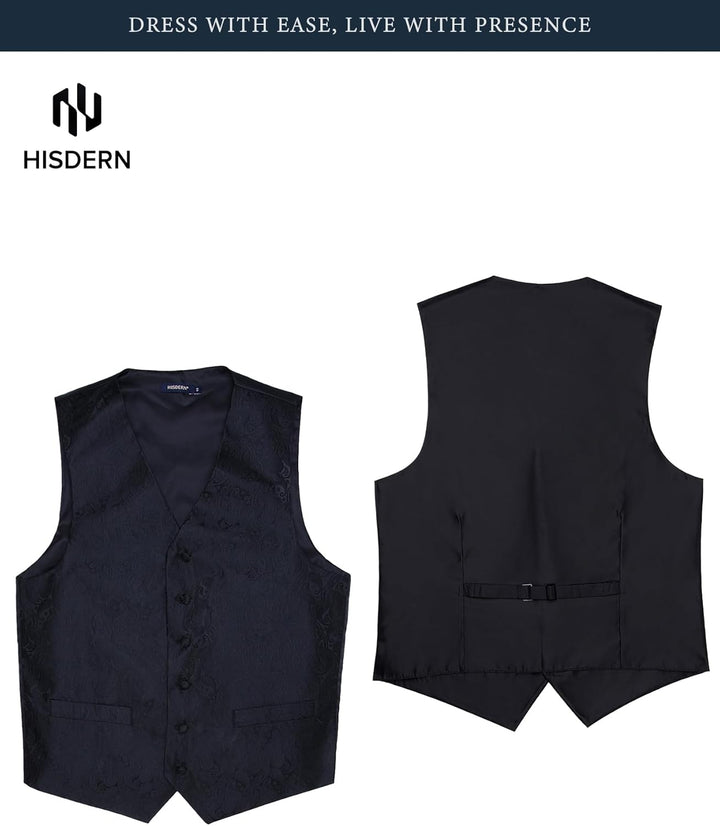 HISDERN Herren FLoral Hochzeit Weste Krawatte Einstecktuch Taschentuch Jacquard Weste Anzug Set S Sc