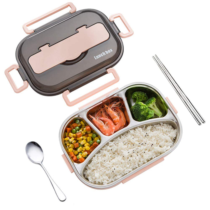 amropi Brotdose aus Edelstahl,Lunchbox mit 2/3/4/5 Fächern,mit Stäbchen und Löffel,Bento Box zum Wan