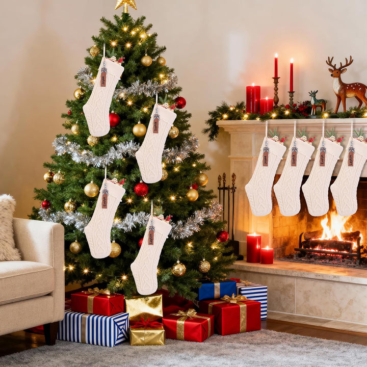 Weihnachtsstrümpfe, Kamin, Weihnachtsbaumschmuck, Ornamente für Urlaub, Familie, Freunde, Weiss, 4 S