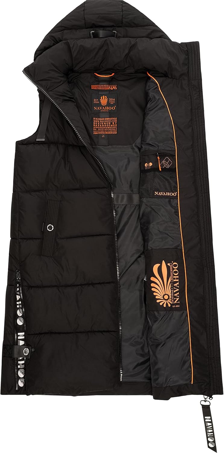 Navahoo Damen ärmellose lange Outdoorweste warme Winterjacke Schnuffelchen XS-3XL S Schwarz, S Schwa