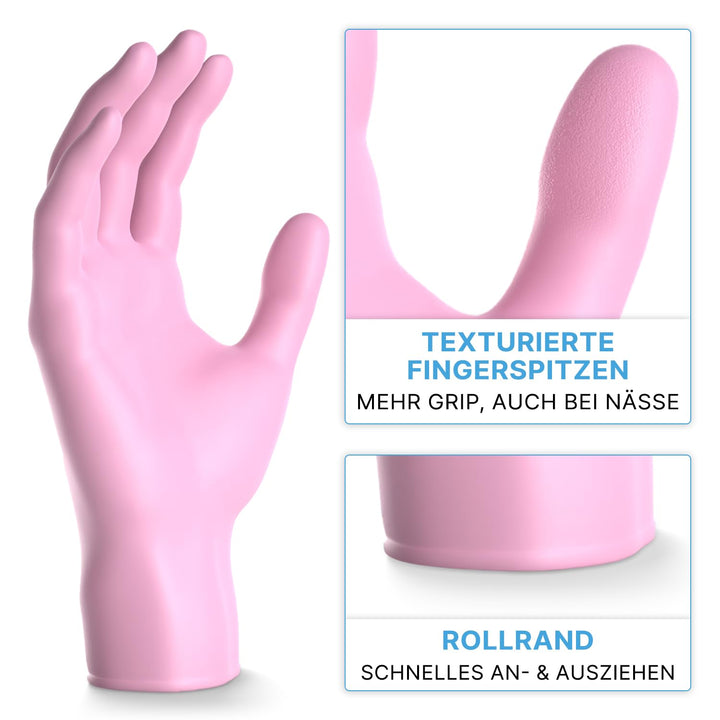 1000 Stück (10x100) ARNOMED Einweghandschuhe Rosa, Einmalhandschuhe XS, Nitril Handschuhe Einweg, Ni