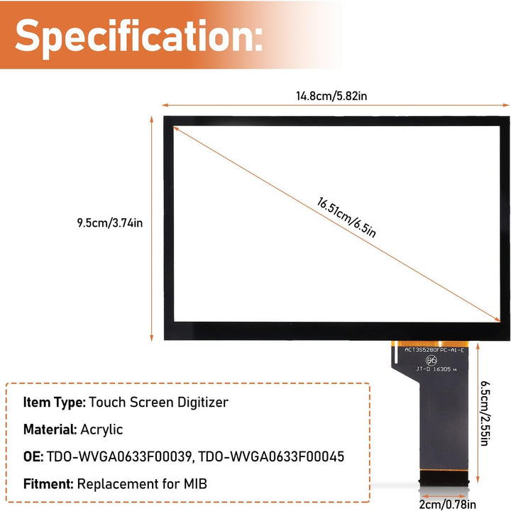 Auto Touchscreen Glas, Auto LCD Touchscreen Digitizer TDO‑WVGA0633F00039 CD DVD Touchscreen Digitize