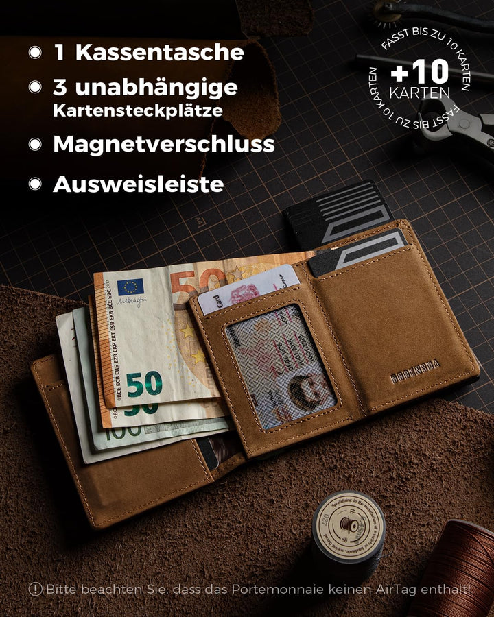DODENSHA® MagSnap Airtag Wallet Herren mit RFID Schut I Kartenetui Herren Braun, Braun