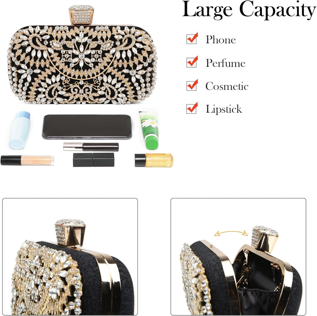 DIRRONA Strass Damen Handtasche Elegante Hochzeits Braut Clutch Bag Exquisite Kettentasche Glitzer P