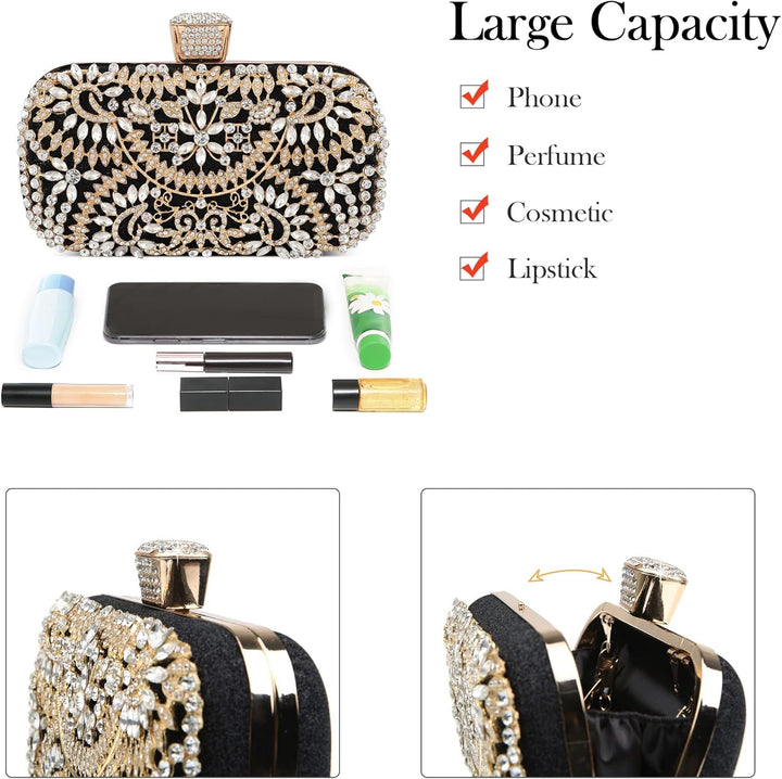 DIRRONA Strass Damen Handtasche Elegante Hochzeits Braut Clutch Bag Exquisite Kettentasche Glitzer P