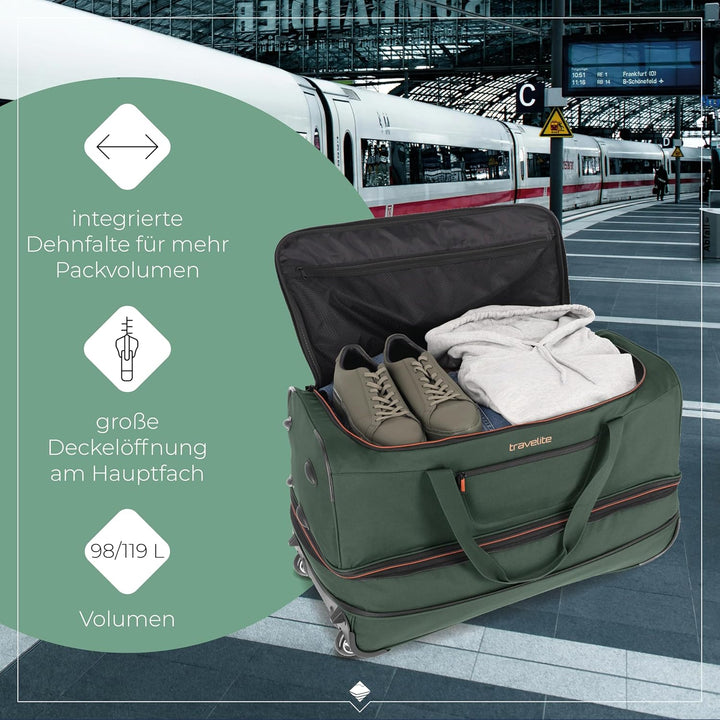 travelite 2-Rad Trolley Reisetasche Gr. L mit Dehnfalte, Gepäck Serie BASICS: Weichgepäck Reisetasch