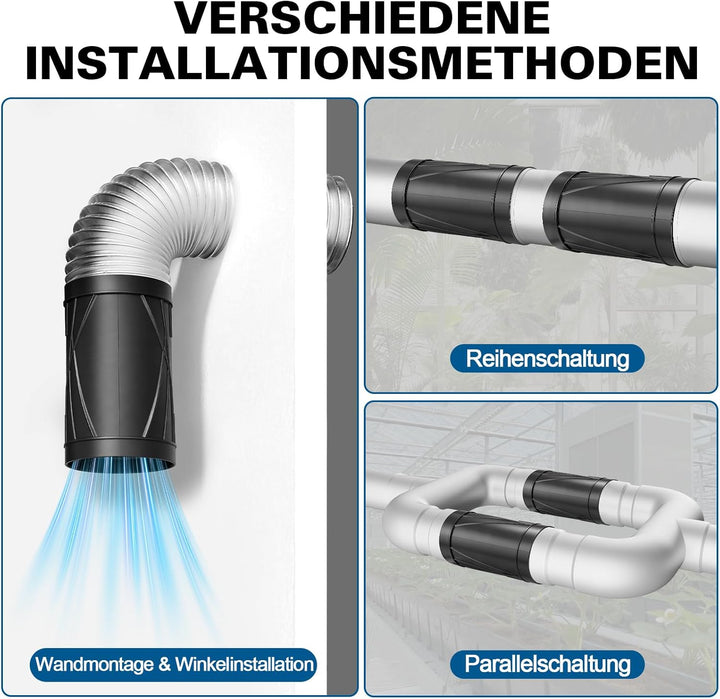 Regelbar Rohrventilator 100mm, 222 m³/h Rohrlüfter Inline Abluftventilator mit Drehzahlregler, EC Mo