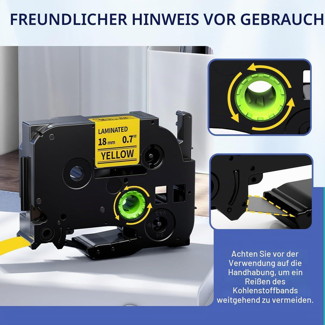 Tze-641 18mm Beschriftungsbänder Gelb, Kompatibel mit Brother P-touch Bänder 18mm Schwarz auf Gelb,