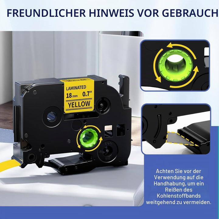 Tze-641 18mm Beschriftungsbänder Gelb, Kompatibel mit Brother P-touch Bänder 18mm Schwarz auf Gelb,