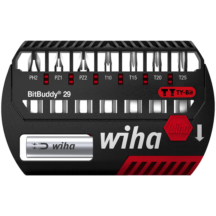 Wiha Bit Set BitBuddy I TY-Bit 29 mm I PH, PZ, TORX® 9-tlg. 1/4" C6,3 I magnetischer Bithalter I Imp