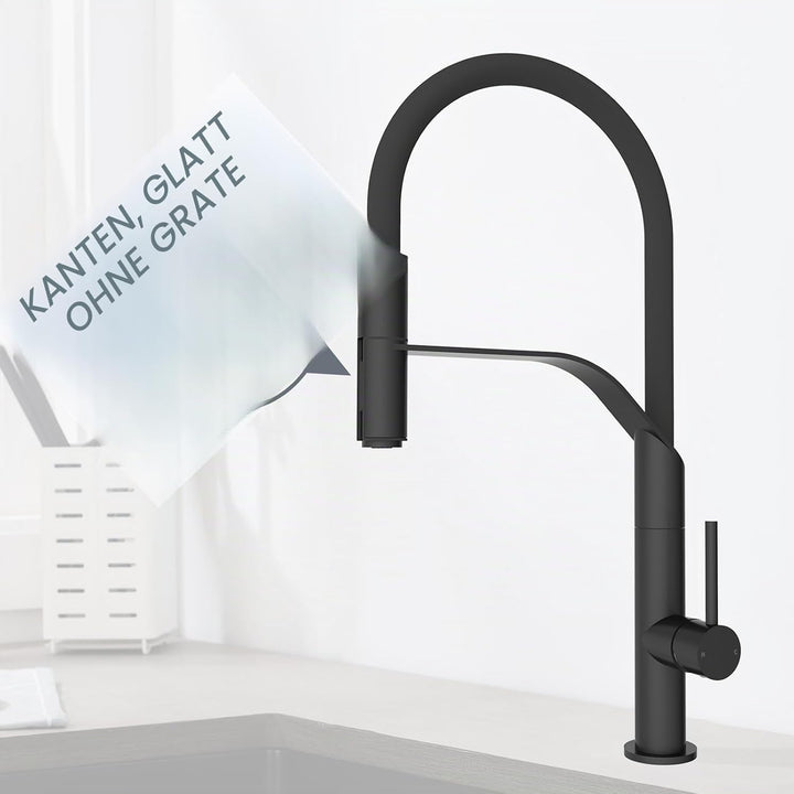 Wasserhahn Küche, Hochdruck Küchenarmatur mit Herausziehbarer Brause, Einhebel Spültischarmatur Küch