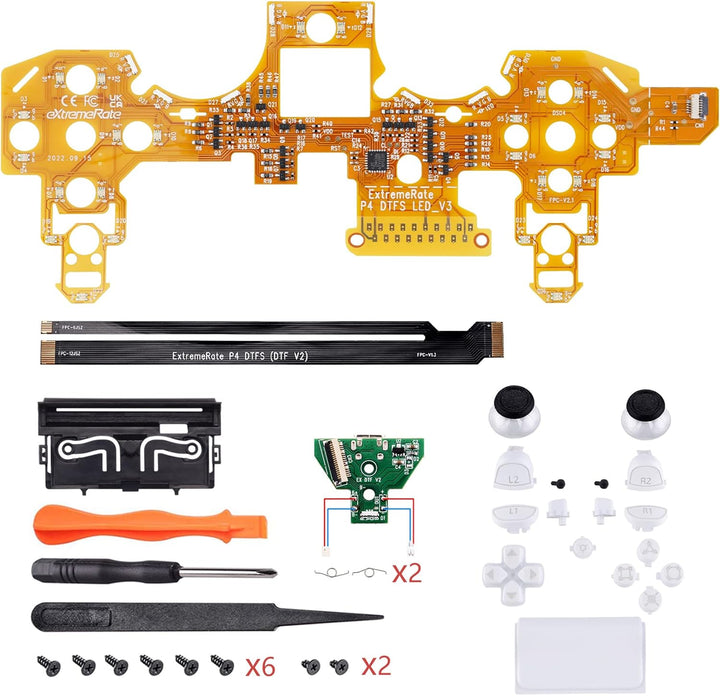 eXtremeRate LED Tasten Kit für ps4, 10 Modi 7 Farben DTF 2.0 Knöpfe D-Pad Trigger Thumbsticks Button