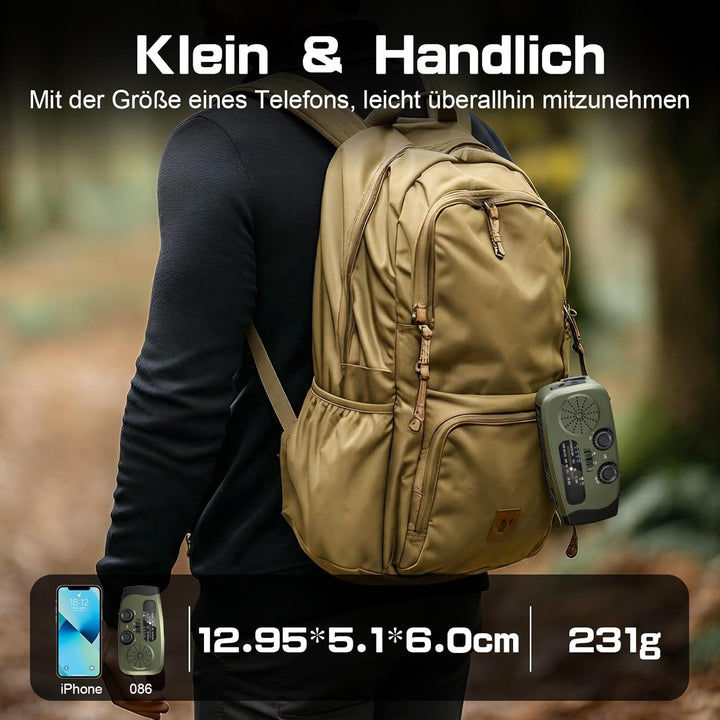 Notfall Kurbel Radio, 2000mAh/7400mWh Akku Kurbelradio Solar Batterie Power Bank USB AM/FM Radio mit