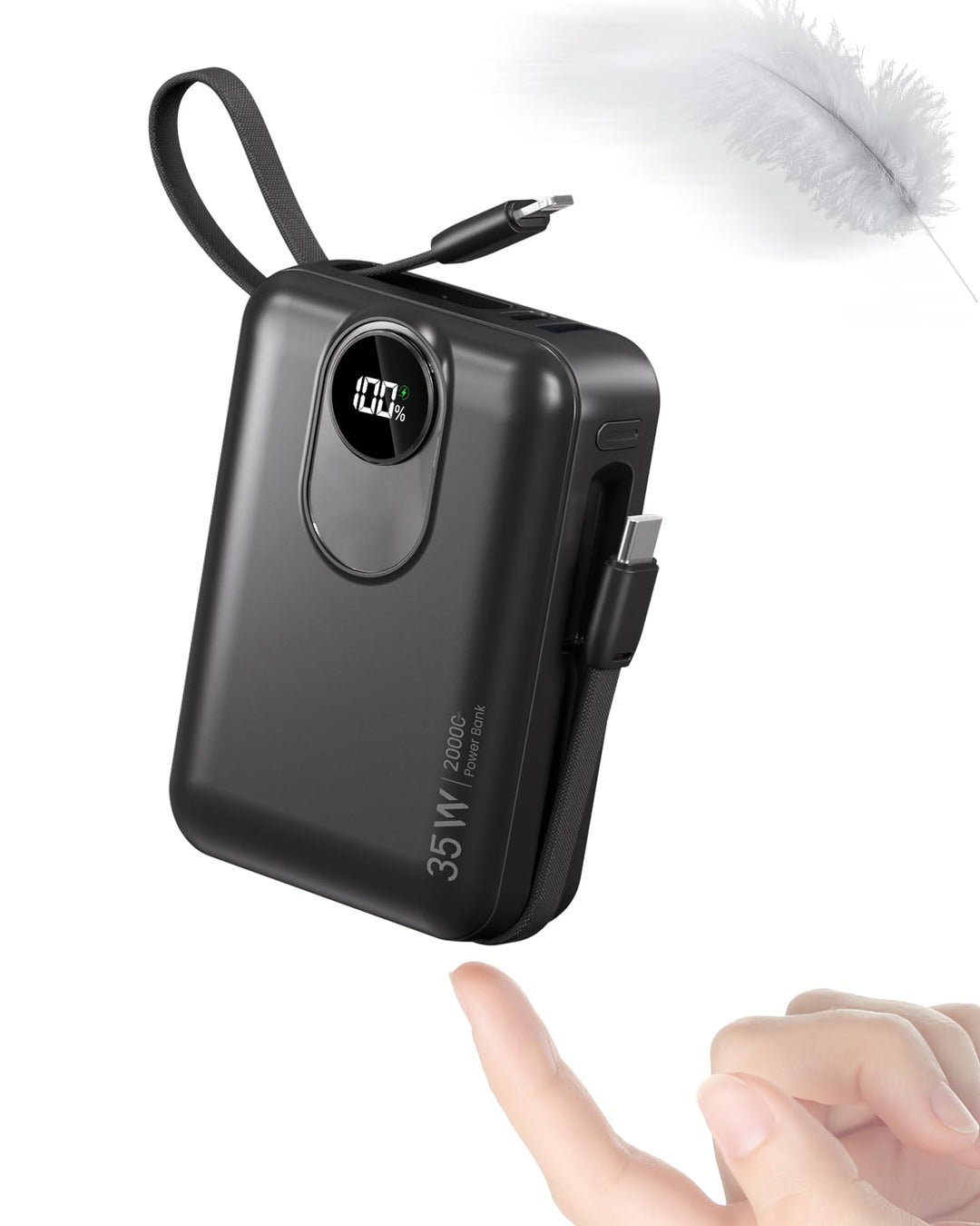 20000mAh Power Bank mit integriertem Kabel: 22.5W Schnell Aufladende Externe Batterie für Handy, USB