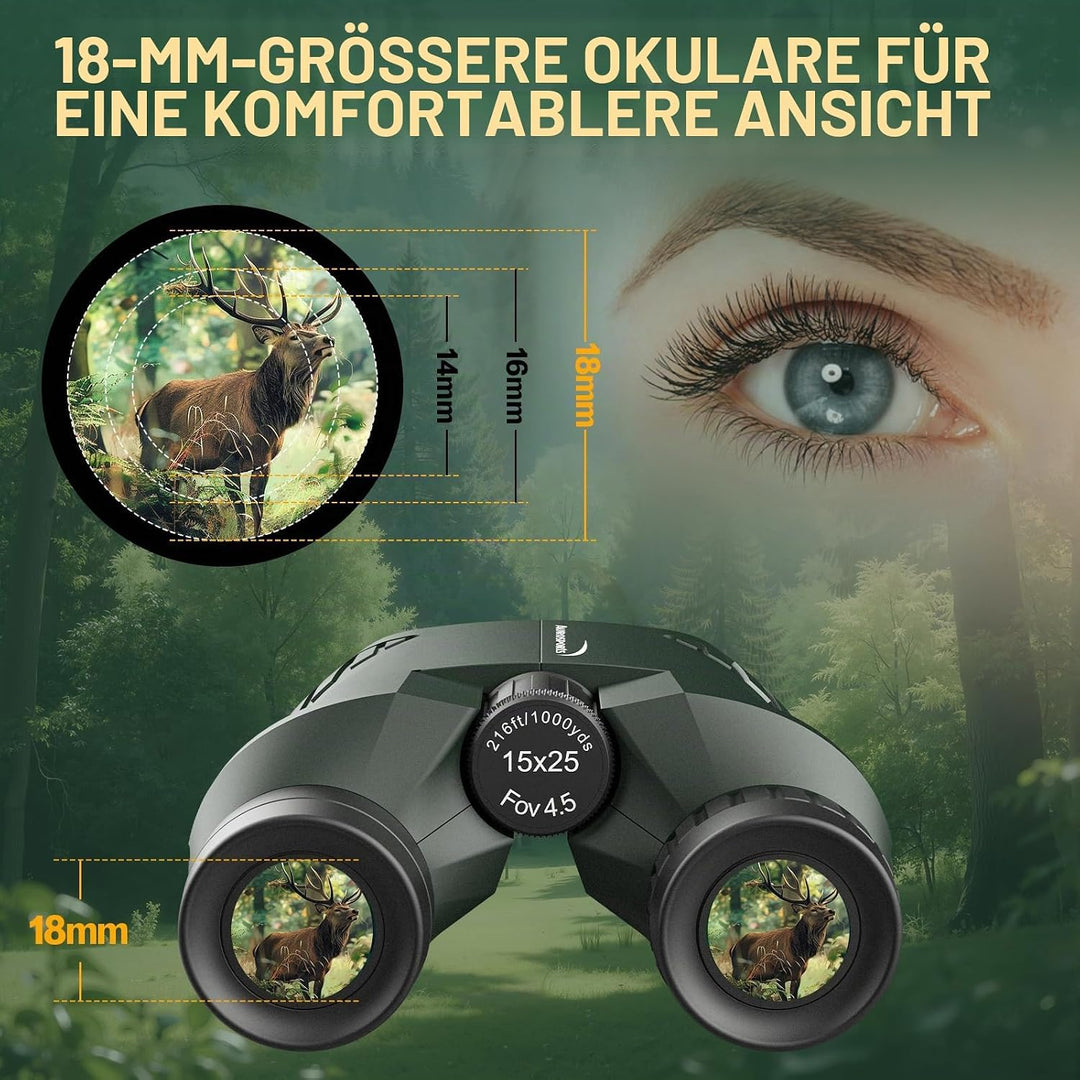 Aurosports 15X25 Kompaktes Fernglas für Erwachsene und Kinder - Fernglas Erwachsene High Definition,