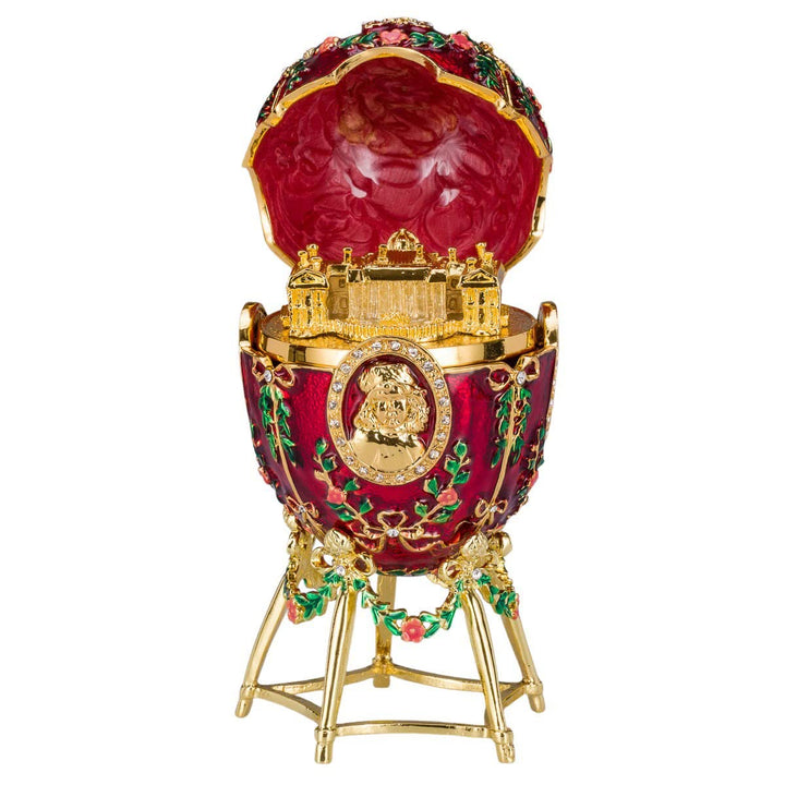 danila-souvenirs Fabergé-Stil Ei/Schmuckkästchen Alexanderpalast 14 cm rot