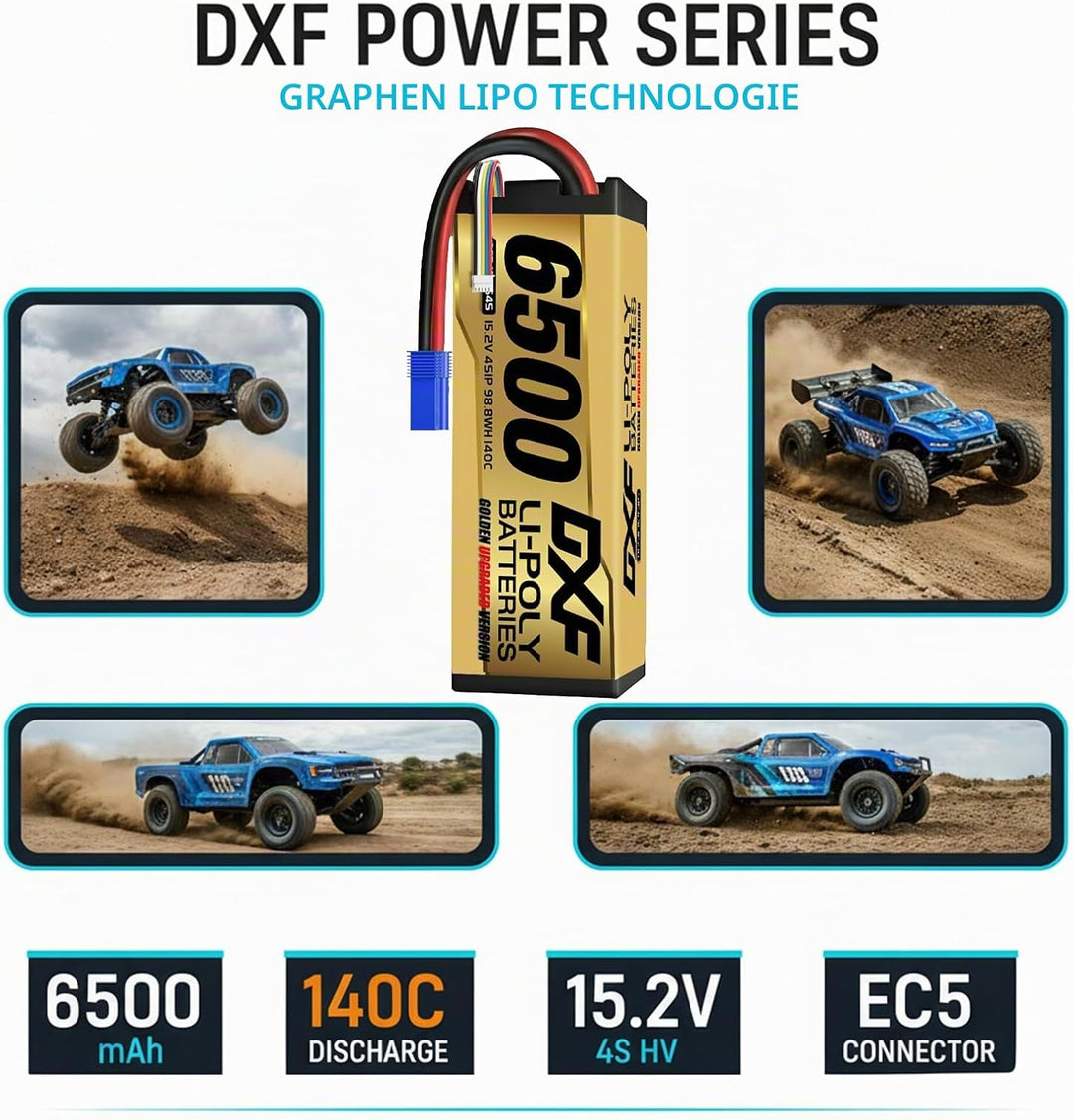 DXF Hochvolt, 4S, 6500mAh, 15,2 V, 140C, Hardcase mit EC5 Spina per 1:8 Scala RC Auto, Multi-Rotor,