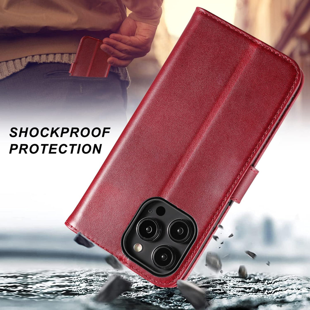 LENSUN Echtleder Hülle für iPhone 14 Pro Max, Handyhülle Echtes Leder [Magnetverschluss][RFID Schutz