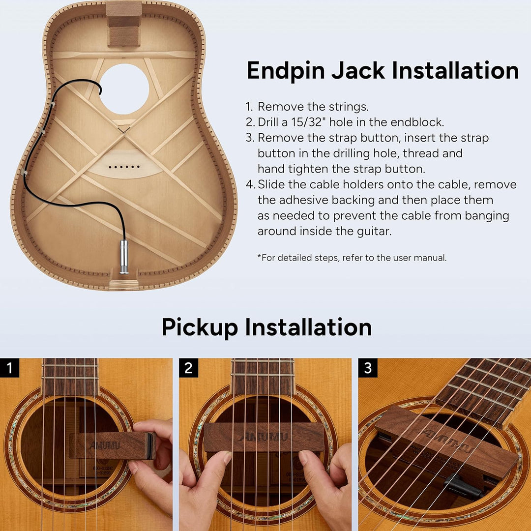 AMUMU SP31WN Schallloch-Tonabnehmer aus Walnussholz, magnetisch, für Akustikgitarren mit Stahlsaiten
