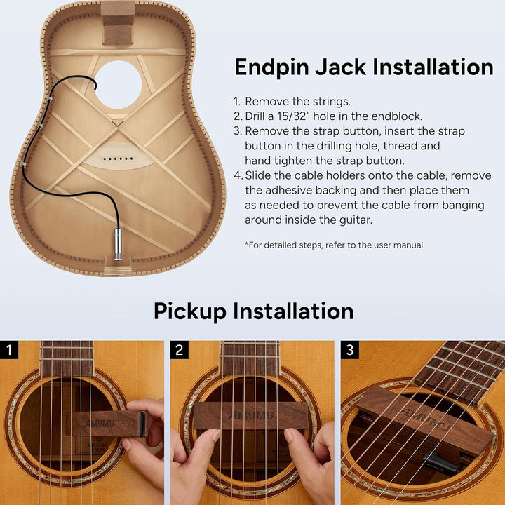 AMUMU SP31WN Schallloch-Tonabnehmer aus Walnussholz, magnetisch, für Akustikgitarren mit Stahlsaiten