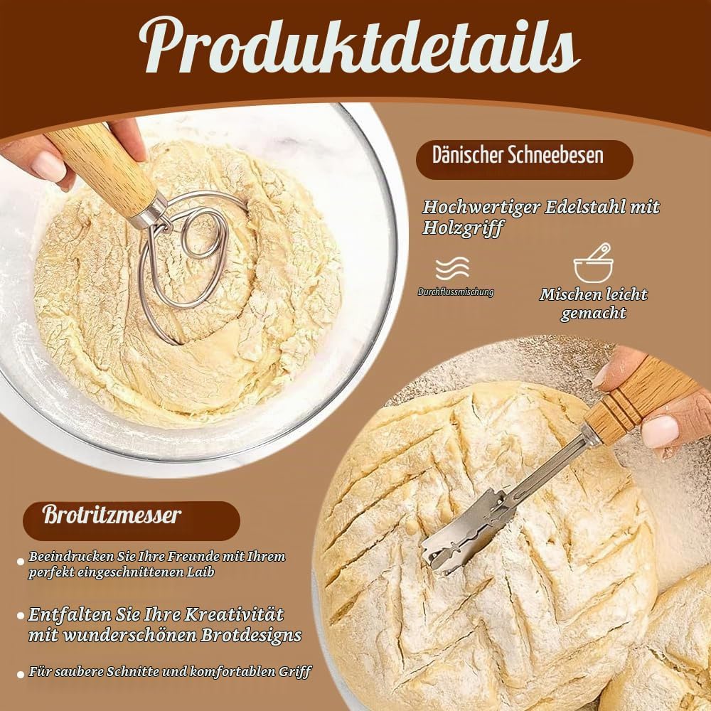 Sauerteig Starter Set, 18-teilig Rund &amp; Oval GärkörbchenSet, Brotbacken Startver Set, Brot Backen Zu