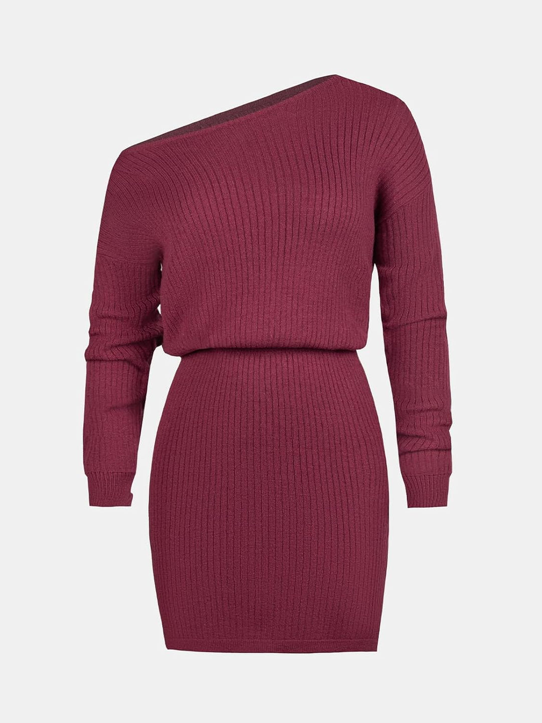 CUPSHE Damen Strickkleid One Shoulder Pulloverkleid Langarm Asymmetrisch Herbst Winter Pullikleid Mi
