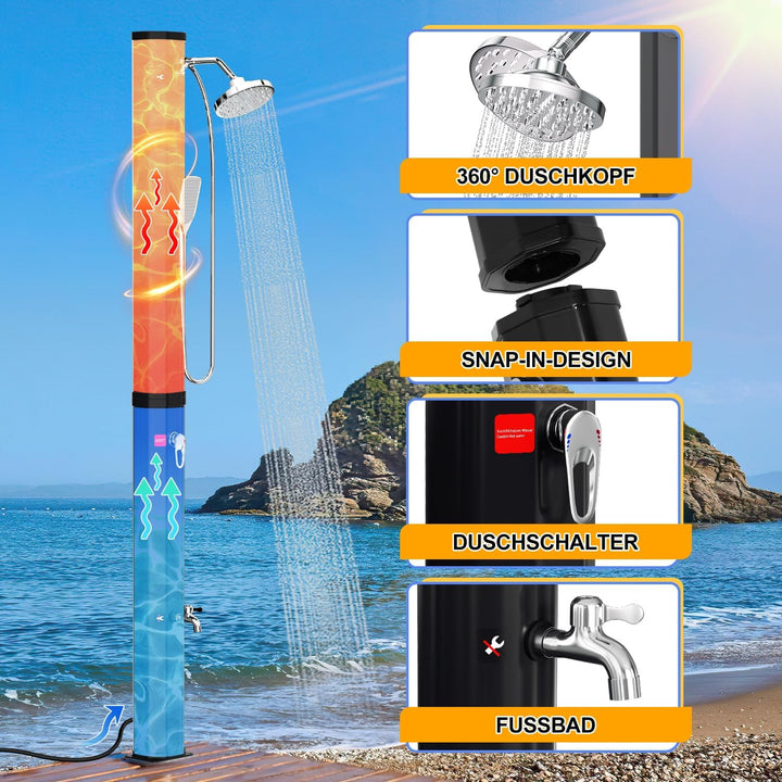Vigevee Solardusche 35L Solar Gartendusche warmes Wasser Bis Zu 60°C ohne Stromanschluss Pooldusche