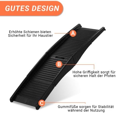 LEADZM Hundetreppe klappbar bis 50 kg, Einstiegshilfe für Kofferraum Hunderampe - 150x40 cm, Vierfac