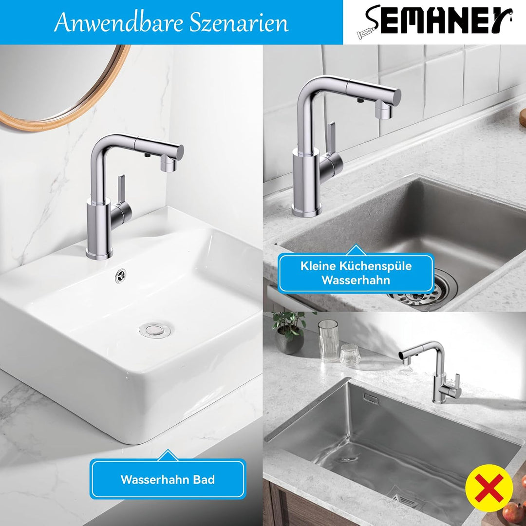 Wasserhahn Küche, SEMANEY Hochdruck Küchenarmatur Ausziehbar, Einhand Spültischarmatur Küche mit Zwe