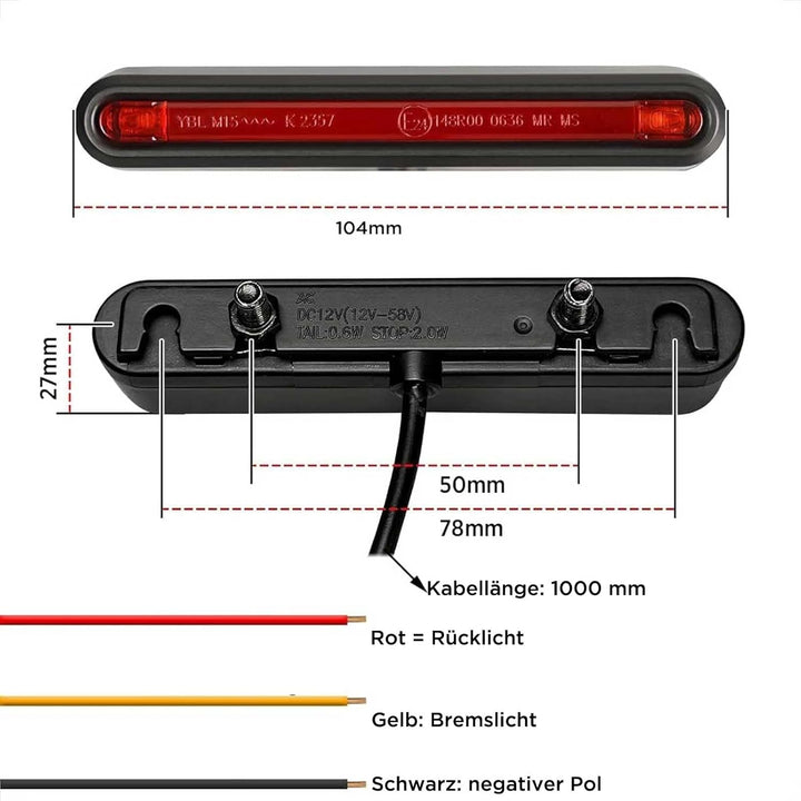 evermotor Motorrad Rücklicht LED, E24 E-geprüft für Motorräder, E-Bike Fahrrad, 6-58V, Rücklicht mit
