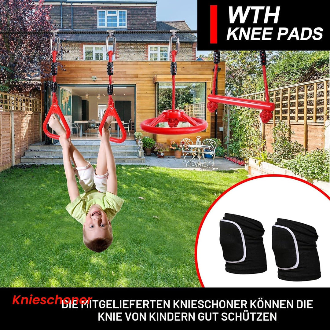 18 Meter Langer Ninja-Warrior-Hindernisparcours für Kinder – Slackine-Spielset mit Kletterstangen, T