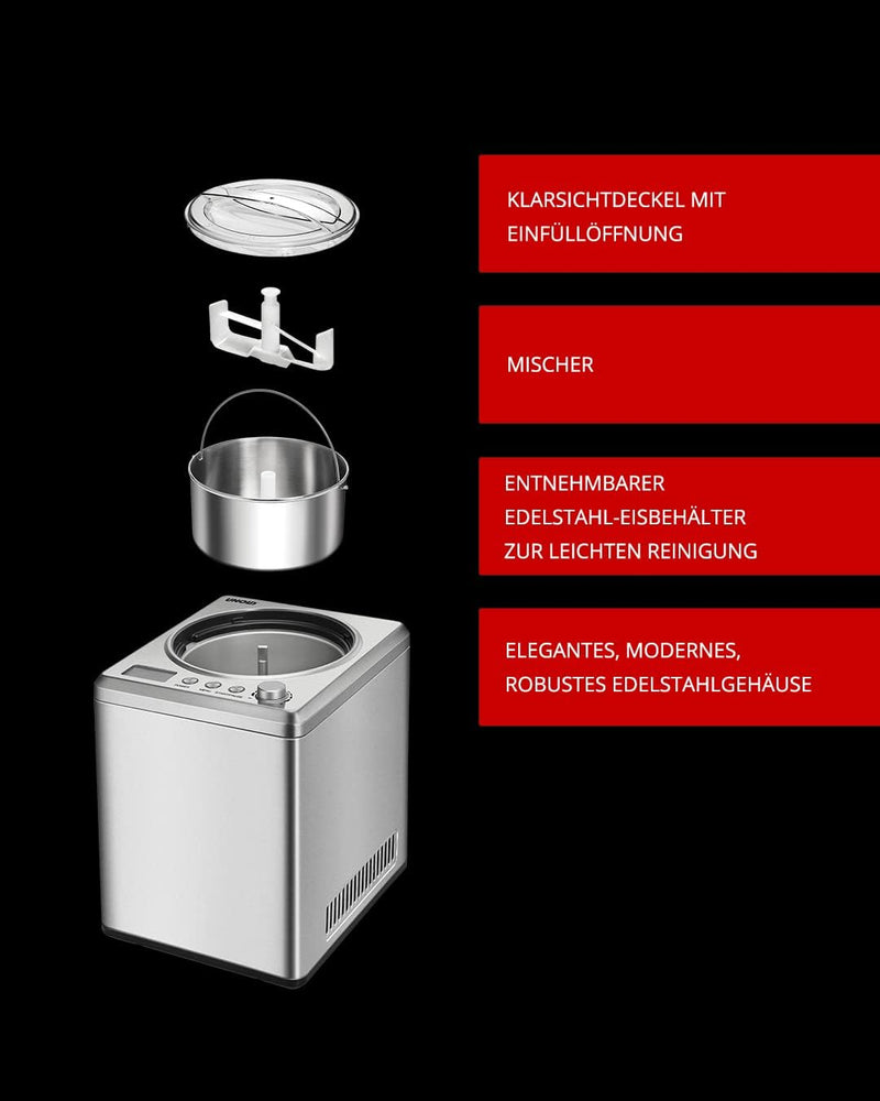 Unold 48980 Eismaschine Profi Plus inkl. Eisbuch mit 101 Rezepten | Speiseeisbereiter 2.5 L, Edelsta