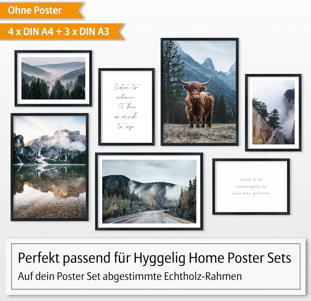 Hyggelig Home Rahmen Set - 7 hochwertige Bilderrahmen aus Holz mit bruchsicherem Plexiglas - 3 x DIN
