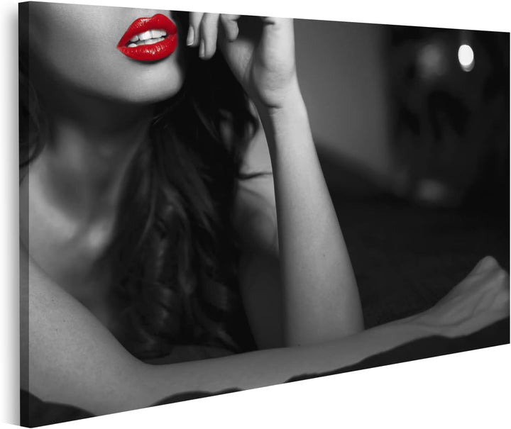 islandburner Bild auf Leinwand Reizvolle Frau Mit Den Roten Lippen Auf Dem Bett Sinnlich Schlafzimme