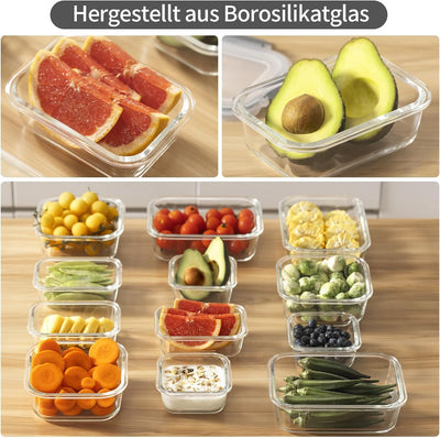 GENICOOK 24 Stück Glas Frischhaltedosen mit Deckel Glas Vorratsdosen Set für Lebensmittel,Glas Meal