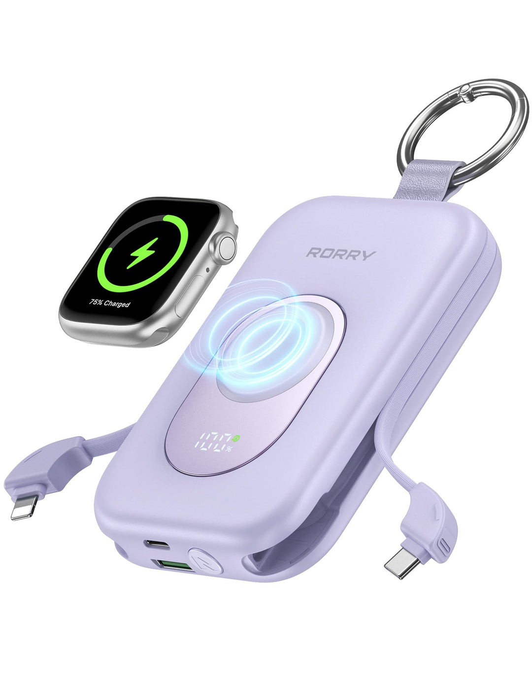 RORRY Powerbank,Power Bank 20000mAh 30W PD Schnellladen,Portable Charger mit 2 Integrierten Kabeln,