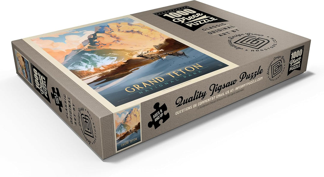 Grand Teton National Park: Winter Hush, Vintage Poster - Premium 1000 Teile Puzzle - MyPuzzle Sonder