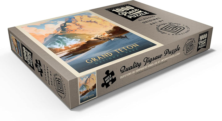 Grand Teton National Park: Winter Hush, Vintage Poster - Premium 1000 Teile Puzzle - MyPuzzle Sonder