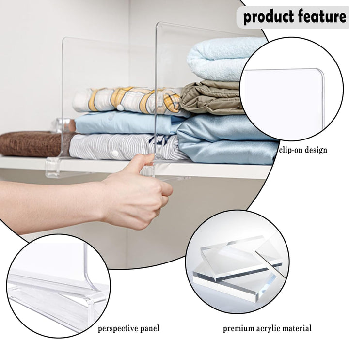 4 PCS Acryl Regalteiler, Klarer Regaltrenner für Kleiderschrank Trenner Regal Trennwand Shelf Divide