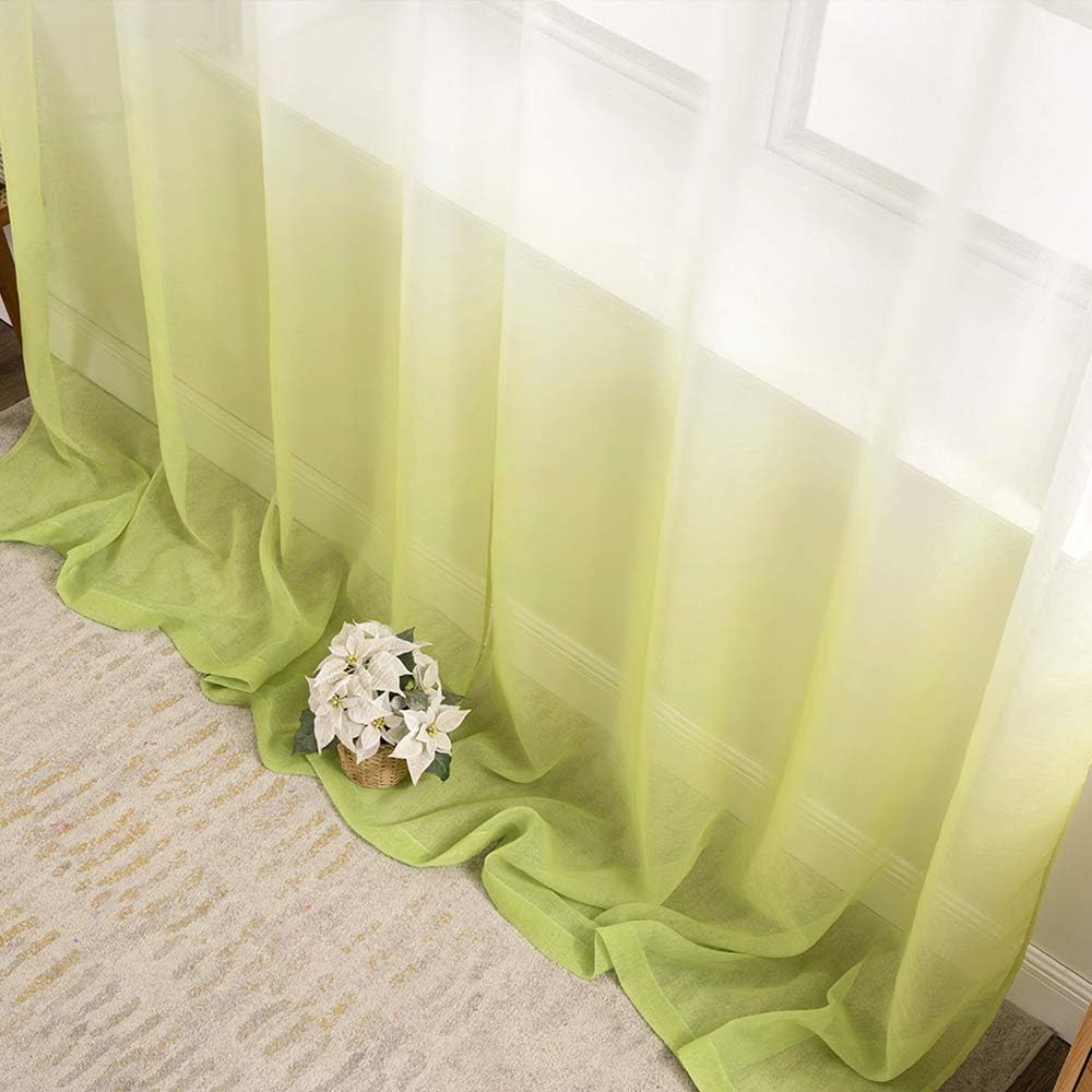 MIULEE Gardinen Transparent Vorhänge Farbverlauf Voile Sheer 2er Set Vorhang mit Ösen Dekoschal Fens